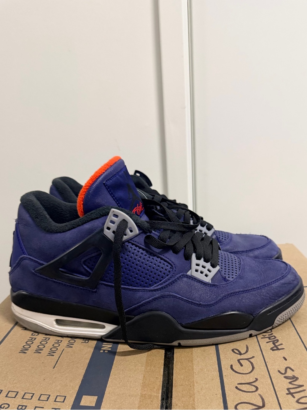 Jordan Retro 4 Men's Sneakers - Purple with Black & Orange Accents